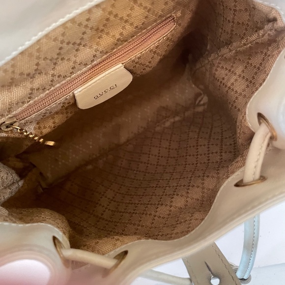 Gucci White/Cream Leather Mini Backpack Bamboo